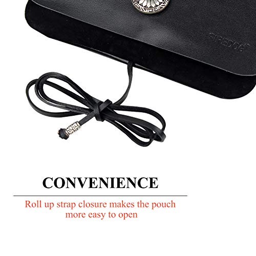 FIREDOG Tobacco Pouch, Genuine Leather Pipe Pouch Vintage Rolling Smoking Travel Folding Tobacco Bag Carrying Storage Holder(Black)