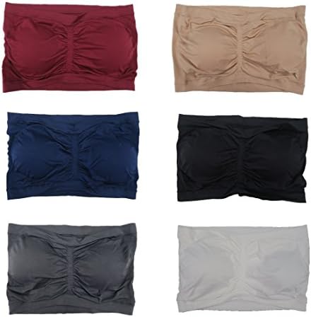 Le Ange Intimates Women 6 Pack Solid Color Plus Size Padded Tube Top Bandeau Bras