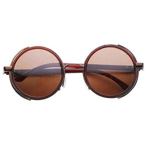Dollger Steampunk Vintage Retro Sunglasses Metal Circle Frame (Brown Lens+Brown Frame, 100% UV Protection Lens)