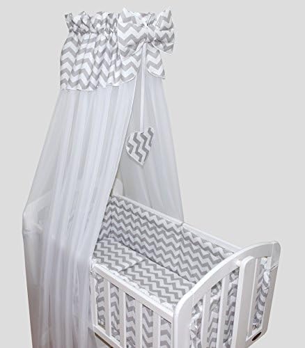 10 pcs Crib Bedding Set/Bumper/Sheet/Duvet/Canopy/Free Standing Holder (Grey Chevron)