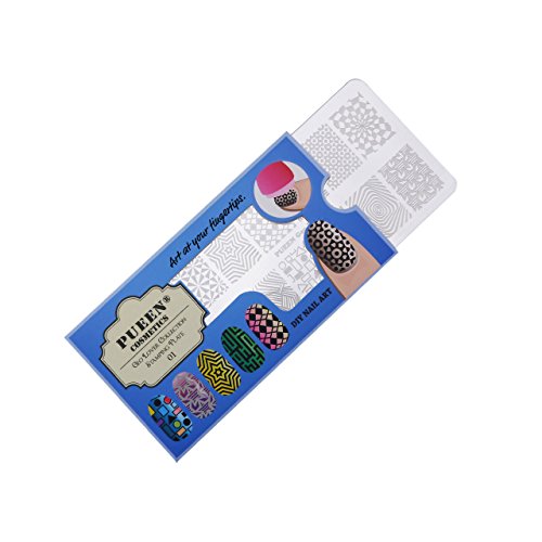 PUEEN Nail Art Stamping Plate - Geo Lover 01 - 125x65mm Unique Nailart Polish Stamping Manicure Image Plates Accessories Kit-BH000556