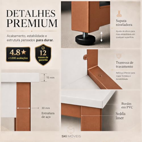 Mesa Escrivaninha Escritório Industrial 100x60cm MDF Premium Aço Cobre Rose