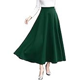 ebossy Women's Vintage High Waist Wool Blend Plaid A-Line Long Maxi Skirt with Pocket