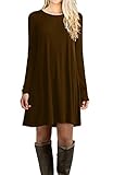 LILBETTER Women's Basic Long Sleeve Casual Loose T-Shirt Dress (Coffee M)