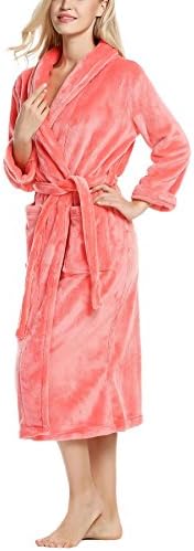 Opino Women Plush Soft Warm Fleece Long Sleeve Robe Long Bathrobe With Pocket Red/L