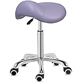 Kaleurrier Saddle Stool Rolling Swivel Height Adjustable with Wheels,Heavy Duty Saddle Chair,Ergonomic Stool Chair for Hair Salon Lab Clinic Dental Massage Home Office Kitchen (Purple, Without Back)
