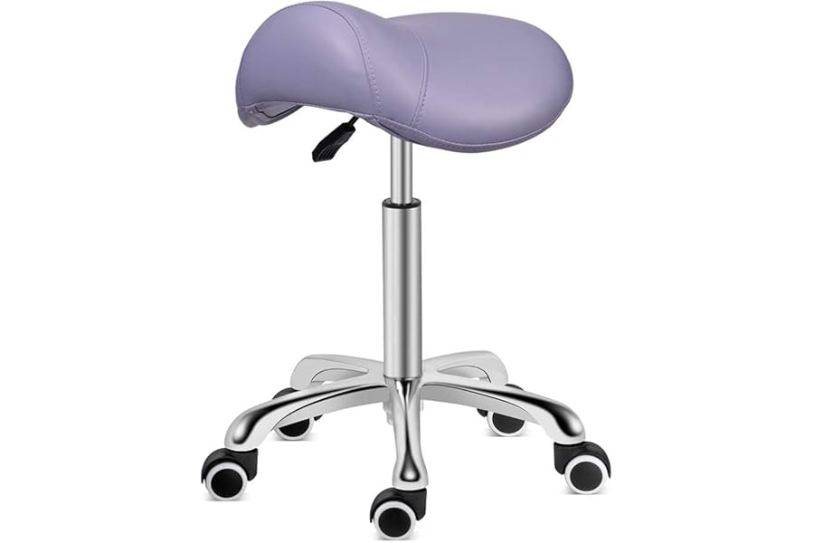 Kaleurrier Saddle Stool Rolling Swivel Height Adjustable with Wheels,Heavy Duty Saddle Chair,Ergonomic Stool Chair for Hair Salon Lab Clinic Dental Massage Home Office Kitchen (Purple, Without Back)