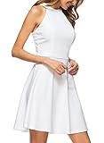 Lyrur Women's Vintage Halter Neck Sleeveless Fitted Bodice Formal Pure White Lace Keyhole Skater Party Dress (S, 9009-White)