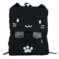 Black College Cute Cat Embroidery Canvas School Laptop Backpack Bags For Women Kids Plus Size Japanese Cartoon Kitty Paw Schoolbag Ruchsack Girls Boys Outdoor Accessories Daypack Bookbag (01White)