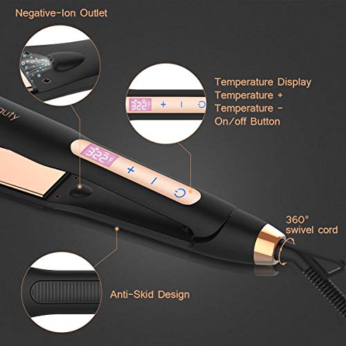 Hair Straightener, Professional Flat Iron with 1.37 Inch Wide Titanium Plates Touch Screen LCD Display Adjustable Temp|Heats Up Fast for All Hair Types | Best Birthday Gift with Bag for Women Girl Her