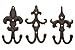 Comfify Set of 3 - Cast Iron Fleur De Lis Double Wall Hooks/Hangers - Decorative Wall Mounted Coat Hook - Rustic Cast Iron - with Screws and Anchors CA-1504-30-BR