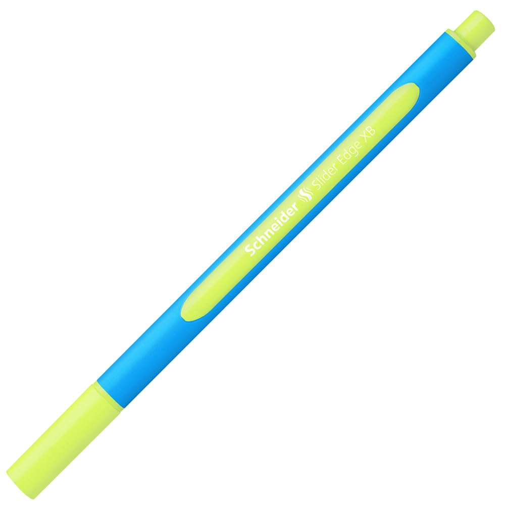 Schneider Slider Edge Ballpoint Pen with Cap, XB, Yellow, Barrel Colour: Cyan/Yellow