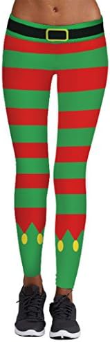 Pretty321 Women Girl Christmas Collection Fitness Gym Legging Tights Yoga Pants (Women:US M(8-10); Ignore Our Tag, Green Red Striped)