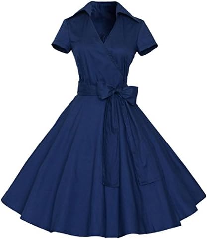IEason Women Dress Women Vintage Dress 50S 60S Swing Pinup Retro Casual Housewife Party Ball (XS, Navy)