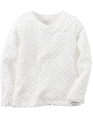 Baby Girls' L/S Foil Print Tee Top (6m, White) …