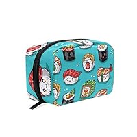 ZZAEO Cartoon Japanese Rolls Kawaii Sushi Makeup Organizer Printing Small Cosmetics Bag Travel Toiletry Bag Small Beauty Bag Travel Accessories for Teens Girls Women