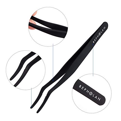 BEPHOLAN False Eyelashes Applicator Tool Eyelash Extension Tweezers Remover Clip Tweezers Nipper (Black)