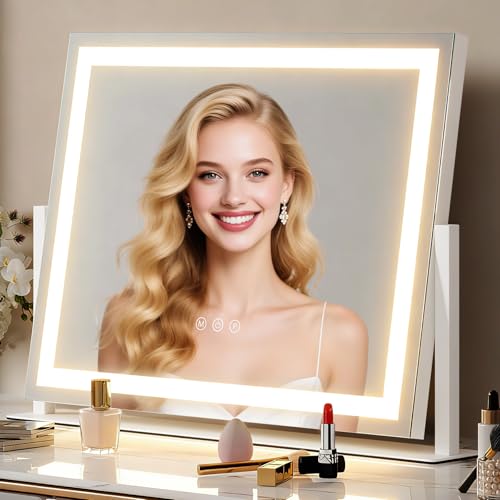 PUKANIUM Professioneller Hollywood Schmink- & Kosmetikspiegel mit LED-Lichtband – 3 Farbtemperature…