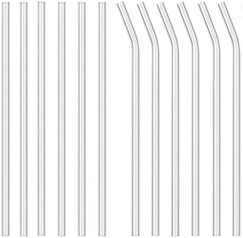 8.5" Clear Glass Drinking Straws with Cleaning Brushes Reusable for 20 oz Tumblers Kids and Adults Non Plastic Eco Friendly | Set of 12 by Quotidian (8mm Clear) (Clear)