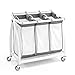 Seville Classics Laundry Hamper Sorter Cart Mobile Premium 3-Bag Heavy-Duty Tilt, White