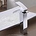 Senlesen Contemporary Modern Waterfall Spout Chrome Polished Tall Single Handle Bathroom Vessel Sink Faucet, Laundry Vanity Sink Faucet With Two 3/8