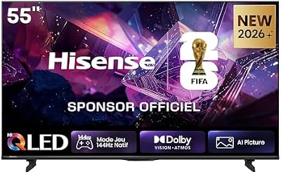 55E7S Pro - TV QLED 55" (139 cm), 4K UHD, 144Hz Natif, Dolby Vision IQ & Atmos, HDMI 2.1, FreeSync Premium, Smart TV VIDAA U9.5, Contrôle Vocal Alexa Intégré, Modèle 2026