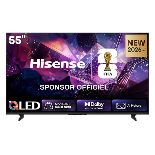55E7S Pro - TV QLED 55" (139 cm), 4K UHD, 144Hz Natif, Dolby Vision IQ & Atmos, HDMI 2.1, FreeSync Premium, Smart TV VIDAA U9.5, Contrôle Vocal Alexa Intégré, Modèle 2026