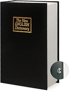 Leather Book Safe Real Paper Secret for Jewelry, Money and Cash, Diversion Book Safe ,Hollow with Hidden,Key or Combination Lock (Large, Black Dictionary - Key Lock)