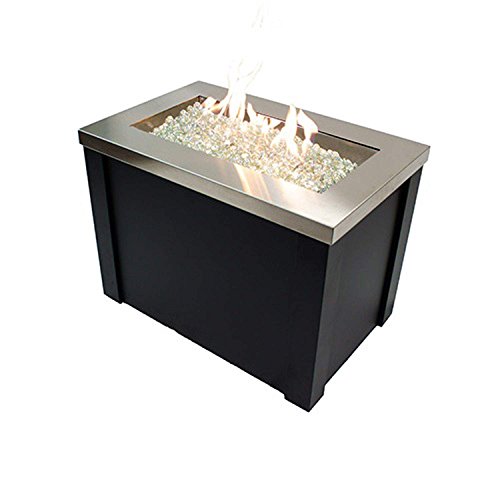 Outdoor Great Room Providence Stainless Steel Crystal Fire Pit Table with Black Metal Base