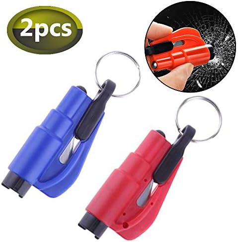 3 in 1 Car Escape Tool,Emergency Safety Hammer Glass Car Window Breaker Keyring Seat Belt Cutter (Blue/Red)