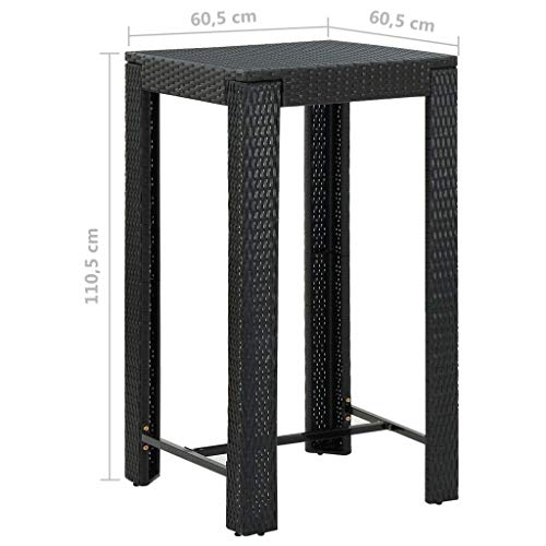 vidaXL Garten Bartisch Gartentisch Stehtisch Bistrotisch Tresentisch Partytisch Balkontisch Terrassentisch Schwarz 60,5x60,5x110,5cm Poly Rattan – Bild 5