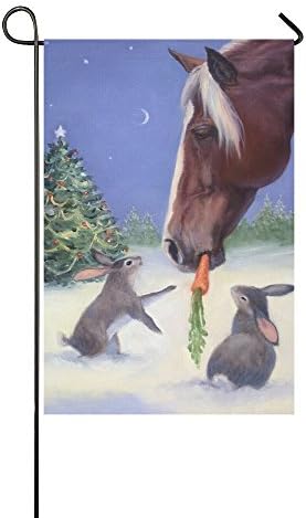 Rossne G sun Garden Flag Christmas Horse Eat Carrot With Rabbit House Flag Decoration Double Sided Flag 12.5" x 18"