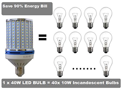 40W LED Corn Light Bulb Daylight 6000k Super Bright 400 Watt equiv. 2 Packs. Large Light Bulbs E26/E27 Cool White Barn, Workshop,Warehouse,Garage,Factory,Porch,Backyard BestCircle