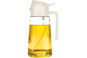 Glass spray oil bottle, oil dispenser bottle, suitable for BBQ, kitchen baking, roasting, picnic kitchen tool (White)