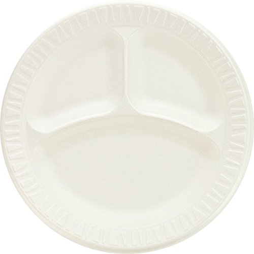 Dart 9CPWCR, 9-Inch Concorde White Compartmented Non-Laminated Foam Plate, Take Out Disposable Catering Food Serving Plates (50)