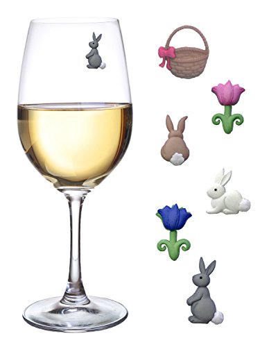 Wine Glass Charms Magnetic Cute Bunnies and Flower Drink Markers Set of 6 Fun for Spring and Easter Hostess Gift by Simply Charmed - Thumbnail 7