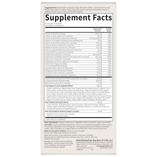 GARDEN OF LIFE MULTIVITAMIN FOR MEN – VITAMIN CODE 50 & WISER MEN’S RAW WHOLE FOOD VITAMIN SUPPLEMENT WITH PROBIOTICS, VEGETARIAN, 240 CAPSULES