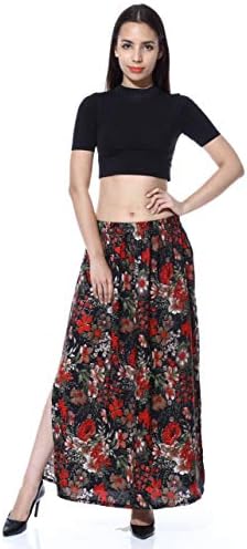 Hiya Women's Royal Crepe Printed Long Slit Skirt (self Design