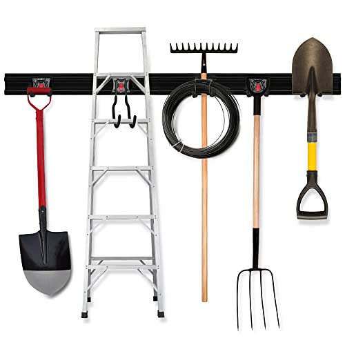 WORKPRO Garage Tool Organizer Wall Mount Garden Tool Organizer Storage Rack Heavy Duty Tool Hangers 64 Inch with 8 Adjustable Hooks and 4 Rails