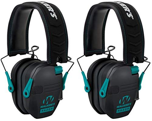Walkers GWPRSEMTL Razor Slim Folding Electronic Earmuff 23 dB Teal/Black - 2 Pack