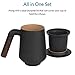 CoBak Tea Infuser Mug with Lid - 12oz Loose Leaf Tea Cup with Infuser, Heat-Resistant Black Walnut Handle, Fresh Hot or Cold Blends, Cute and Portable Home, Office Use, Ultra-Fine Steeper, Flat Black