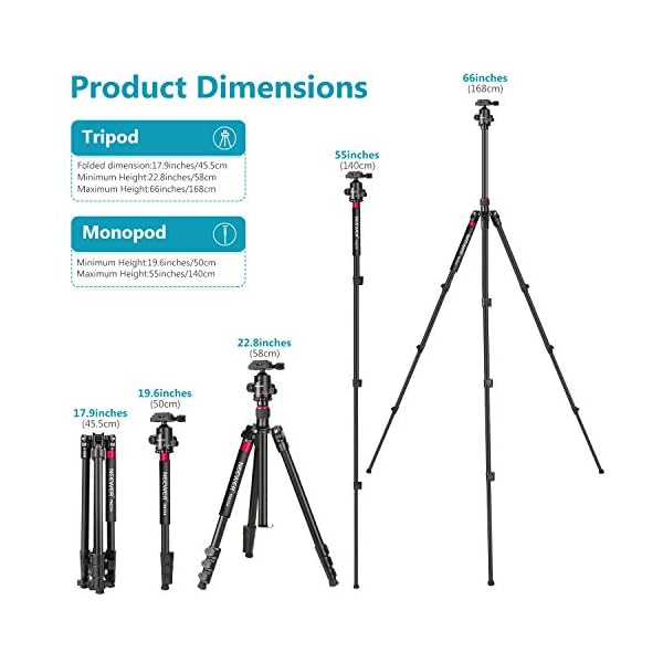 Neewer 2-in-1 Aluminiumlegierungskamera Dreibein Stativ Einbeinstativ 168cm mit 1/4 Zoll Kugelkopf und 1/4 Zoll QR… – Bild 4