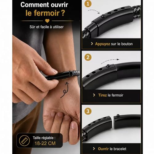 Lueaurra Bracelet pour Papa, Cadeau Fete des Peres, Idee Cadeau Noel Anniversaire pour Papa, Bracelet Homme avec Coffret et Carte