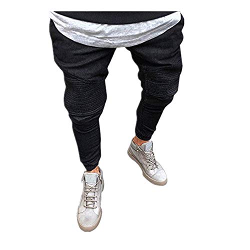 iYYVV Mens Stretchy Slim Fit Denim Pants Casual Long Straight Trousers Skinny Jeans Black