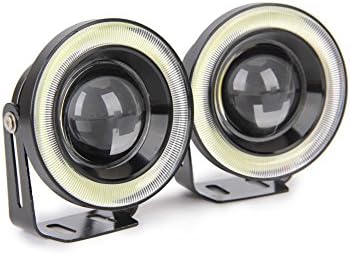 SinoAuto 2pcs 3.5" 30W Projector Universal LED Fog Light w/ White COB Halo Angel Eye Rings