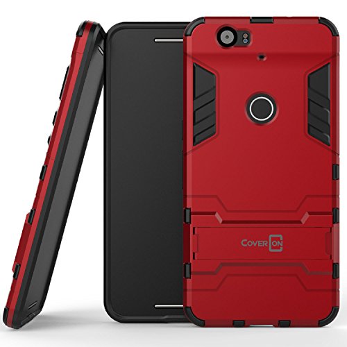 Nexus 6P Case, CoverON [Shadow Armor Series] Hard Slim Hybrid Kickstand Phone Cover Case for Google Nexus 6P - Red & Black