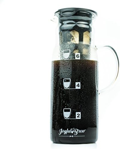 Joyful Brew 1 Quart Cold Brew Coffee Maker with Micro-Mesh Filter and Coffee Recipe Book (Over 100 Recipes)
