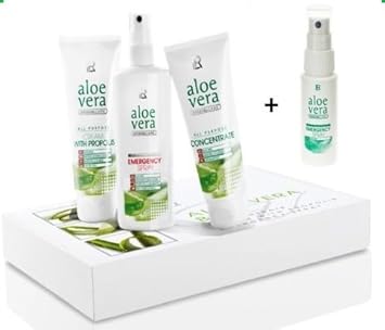 LR Aloe Vera Box, Aloe Vera Konzentrat 100 ml, Aloe Vera mit Propolis 100 ml, Aloe Vera Emergency Spray 150 ml & 1 x Aloe Ver