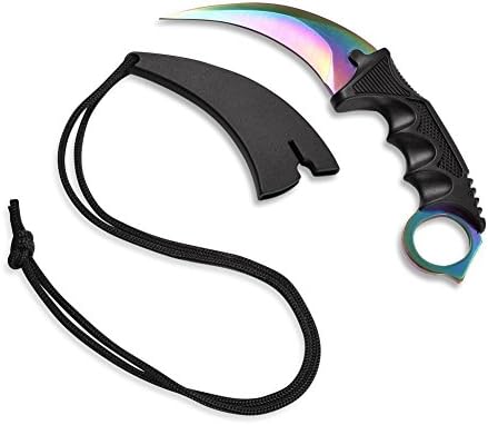 Charque Karambit Knife, Tracffy Pocket Knife CS GO Tactical Blade with Sheath, Survival Combat Hunting Camping Tool, UK Legal 3.5-Inch Blade Length