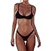 KOFUN FANGUO Womens Bikini Set Swimwear Brazilian Padded Top Swimsuit Solid Color Triangle Bottom Black Small
